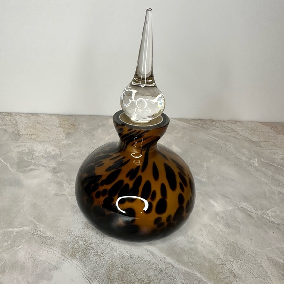 MURANO STYLE BLACK AND AMBER GLASS VANITY PERFUME BOTTLE+STOPPER LEOPARD - Picture 2 of 12